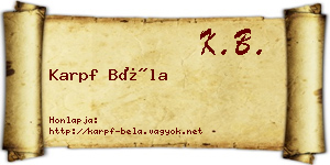 Karpf Béla névjegykártya